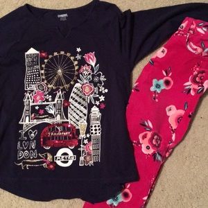 Girls Gymboree London top pink flower corduroy 7/8